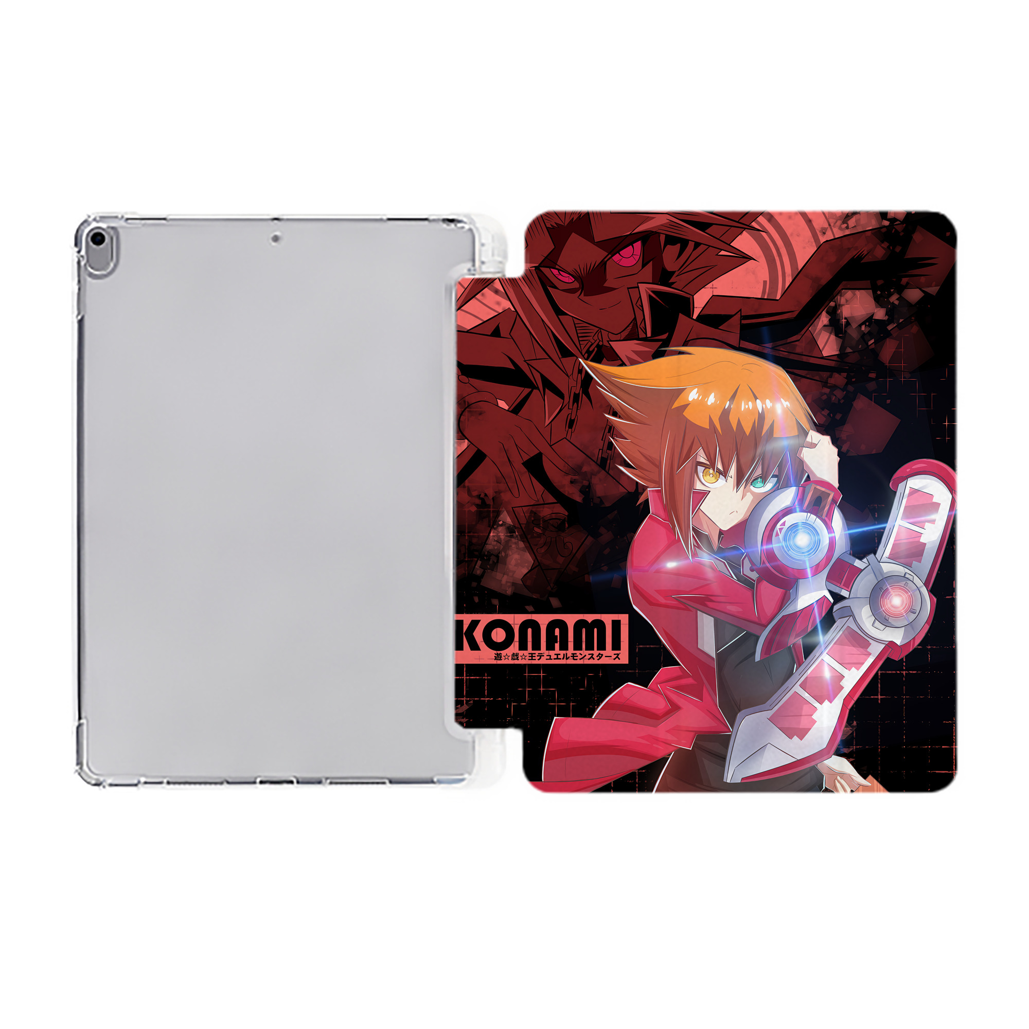 （画像用） 遊☆戯☆王 Yu-Gi-Oh! IPad ケース ペン収納付き 三つ折りスタンド PUレザー×シリコン 対応機種9.5/10.5/10.9インチ